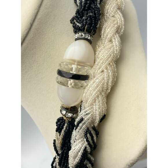 Vintage Art Deco Roaring 20s Black White Beaded Rhinestone Celluloid 50 Necklace - Picture 8 of 10